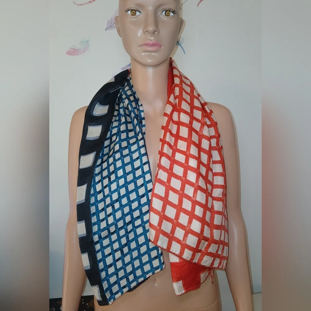 TORY BURCH Checkered Print Large 100% Silk Scarf